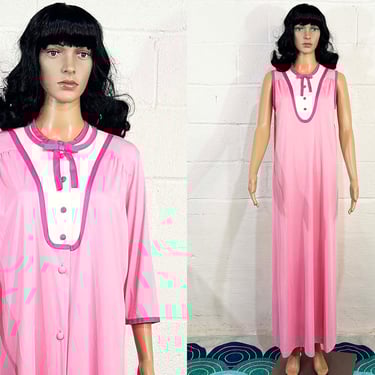 Vintage Barbie Pink Nightgown Robe Set Lounge Wear Sleeveless 3/4 Sleeve Lingerie Kawaii 1950s 1960s Large XL 