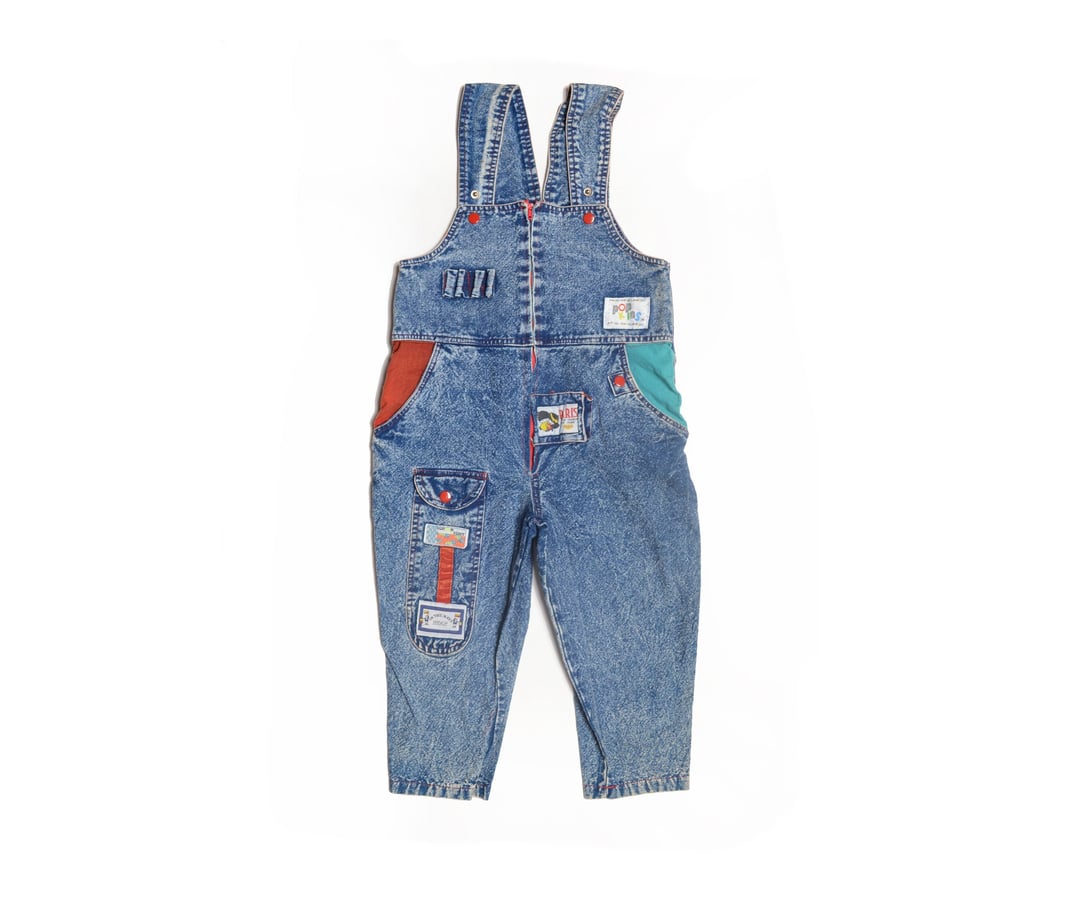 Vintage 80's KIDS Stonewash Funky Denim Overalls Sz 3T Top Shelf