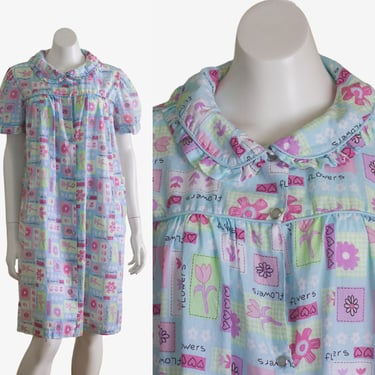 Blue and pink flower housedress 