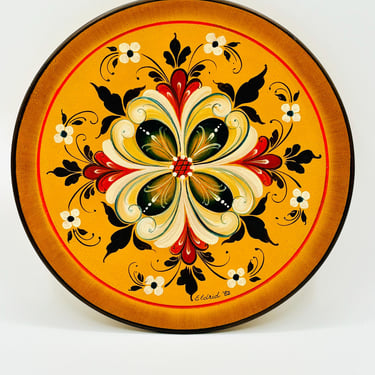 Vintage Norwegian Rosemaling Floral Platter signed by A. Eldrid Arntzen 1982 in Windsor Connecticut by LeChalet