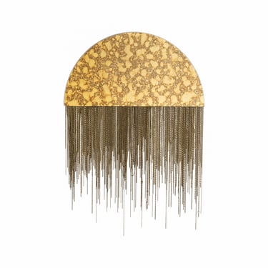 Aria "Solo"-Distressed Antique Gold, brass chains, antique mirror, distressed mirror, modern mirror, brass fringe 