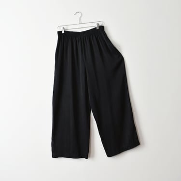 vintage silk wide leg trousers, 90s black lounge pants 