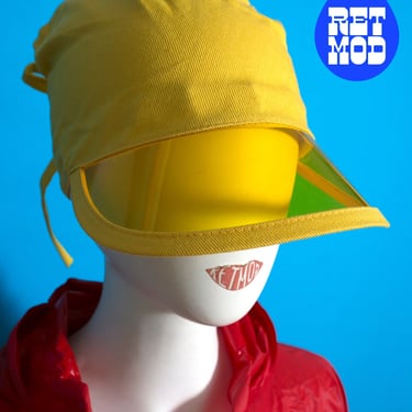 NWOT Amazing Space Age Vintage 60s 70s Yellow Visor Hat with Open Back for Hair 