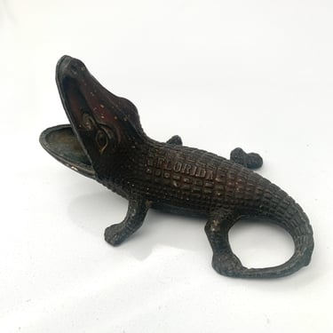 Vintage Florida Souvenir Metal Alligator Ashtray 