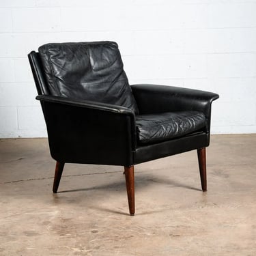 Mid Century Danish Modern Lounge Chair Leather Hans Olsen Black Arms Cs Glostrup
