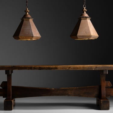 Primitive Trestle Table / Copper Pendants