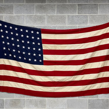 Vintage 48 Star American Flag 1950s Retro Size 90x55 United States of America + Red + White + Blue + USA Wall Decor + Americana + Flagpole 