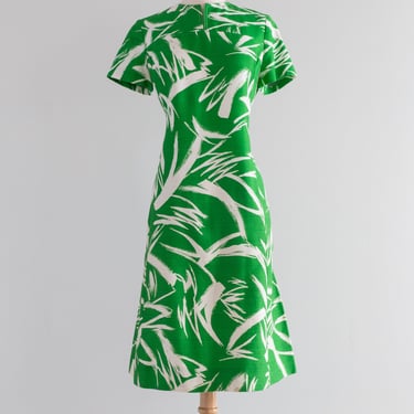 Vintage 70's Casual Chic Spring Green Cotton Day Dress With Pockets / ML