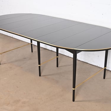 Paul McCobb Connoisseur Collection Black Lacquered Mahogany and Brass Extension Dining Table, Newly Refinished