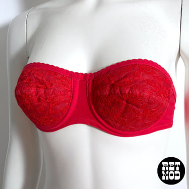 Sexy Vintage Red Strapless Lace Bra - 34A 