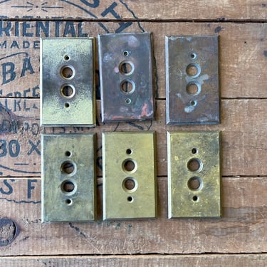 Set of 6 Antique Brass Push Button Switchplate Light Covers 