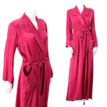 40s Satin fuchsia dressing gown M, vintage late 1930s 40s breakfast robe, pink dressing gown, vintage lingerie boudoir burlesque robe 
