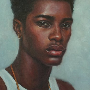 A Young Man. Large Art Print from Original Oil Painting by Pat Kelley. Black Male Portrait, African American Man, Contemporary Realist 16x12 