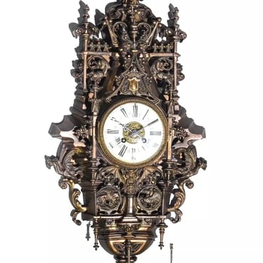 Antique Clock, Bronze, Renaissance Style, Gothic, Ornate, 33 Ins, Circa 1900s!