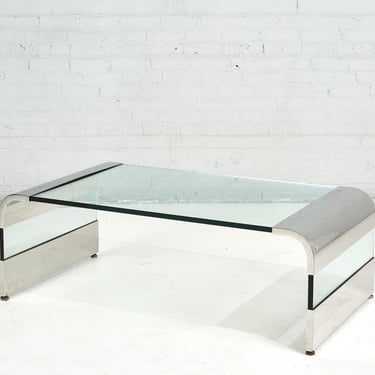 Stainless Steel and Glass Waterfall Coffee Table by Brueton, 1970