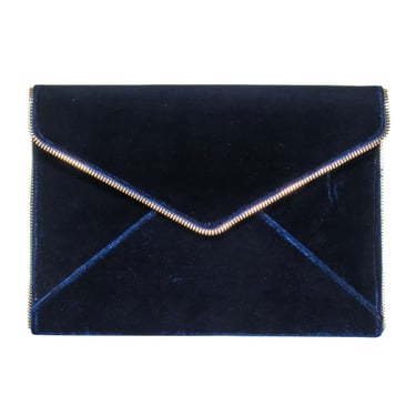 Rebecca Minkoff - Blue Velvet Envelope Clutch w/ Zipper Trim