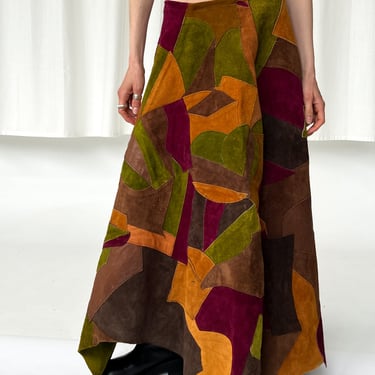 Suede 1970s Patchwork Skirt (S)