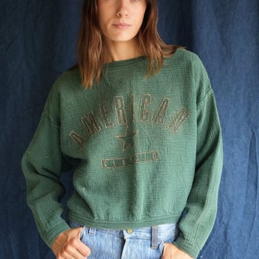1990's Sweatshirt / Cotton Sweatshirt / Crop Top Pullover / Sweats / Washed Out Green Pullover / Unisex /  Gender Neutral 
