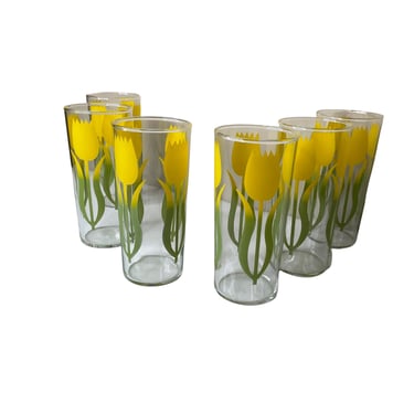 Vintage Bartlett Collins Pokee Yellow Tulip Glasses, Set of 6 