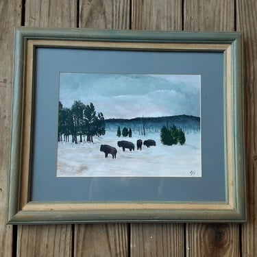 American Buffalo- Bison Watercolor Framed And Matted