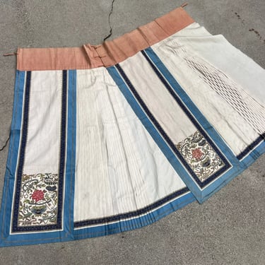 Antique Chinese Qing Dynasty Skirt Gold Forbidden Stitch Embroidery Silk Vintage