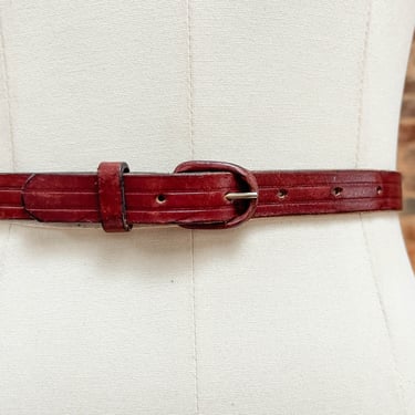 oxblood leather belt | 70s vintage skinny cordovan burgundy leather belt 
