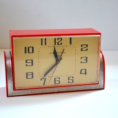 Vintage Mid-Century Modern General Electric Clock, Red:  Telechron Model 2H47 
