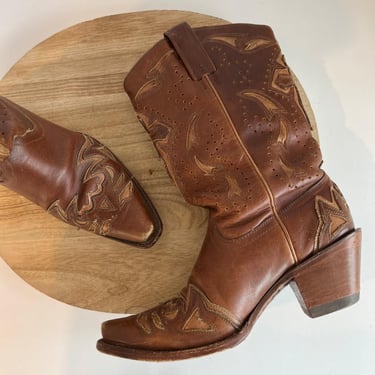 Vintage 90s Brown Genuine Leather USA Made Worn in Western Boots Women's 6.5 