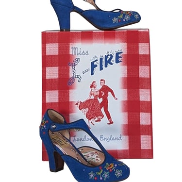 Miss L-Fire - Blue Embroidery Embellished "Orient" Strappy Pumps Sz 7