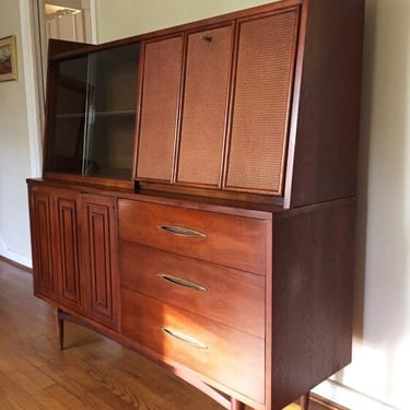 Free and insured Shipping Within US - Vintage Mid Century Modern Dresser With Drop Down Desk and Storage Hutch 