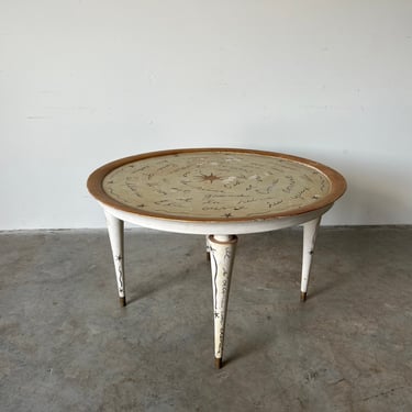 1950s Vintage Hand Painted Solid Mahogany Round Coffee Table 