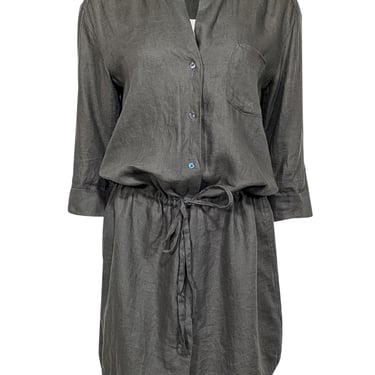 James Perse - Army Green Linen Drop Waist Mini Dress Sz L