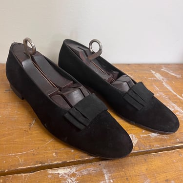 STUDIO SALE Men’s  Sz. 7.5 C 46 | Vintage Black Ribbon Velvet Loafers | saks fifth Ave Alan Mcafee’s made in England 