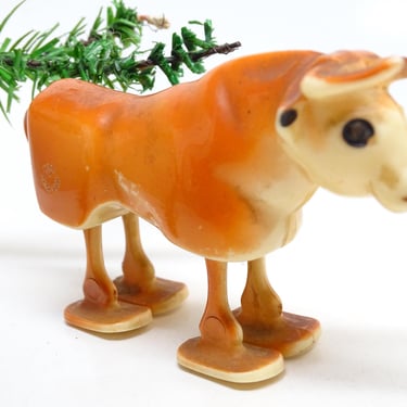 Antique 1950's Cow Walker Pull Toy, Vintage MCM Retro Bull 