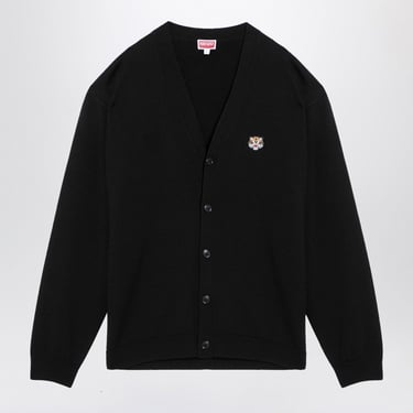 Kenzo Black Wool Cardigan With Logo Patch Men