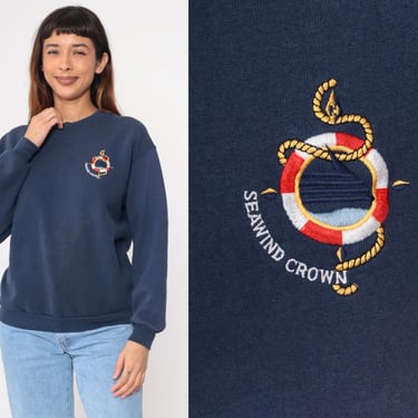 Seawind Crown Sweatshirt 90s Cruise Ship Shirt Navy Blue Nautical Graphic Sweatshirt Jumper 1990s Screen Stars Crewneck Vintage Medium 