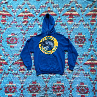 Vintage 1980s Alaska Fishing Club Hooded Sweatshirt 