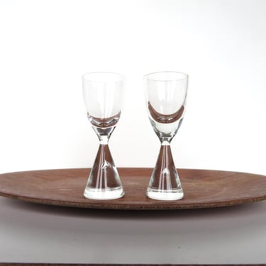 Set Of 2 Holmegaard Princess Glasses, Port Glasses, Scandinavian Bubble Base Crystal Barware, Designer Bent Severin, Denmark 