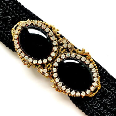 Vintage Gutos Baroque Versace Style Gold Rhinestone Black Stone Belt Buckle // Woven Belt 