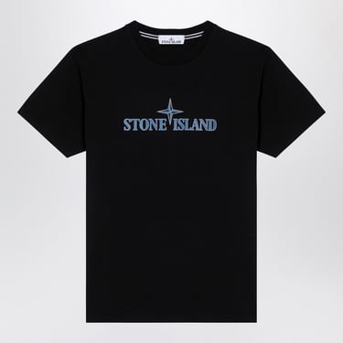 Stone Island Black Cotton T-Shirt With Logo Men