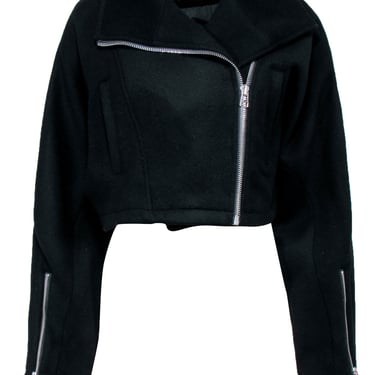 Dept. Anonym - Black Wool Cropped Moto Zip Jacket Sz S