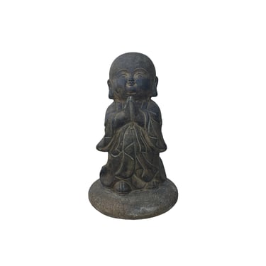 Chinese Dark Gray Stone Anjali Mudra Standing Cute Lohon Monk Statue ws3605E 