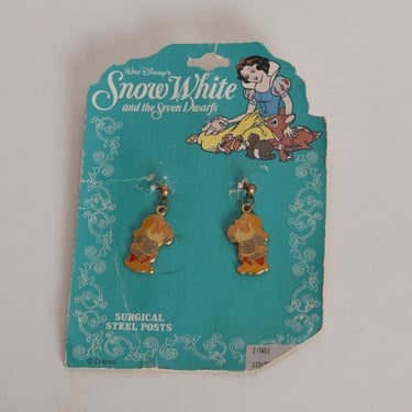 Deadstock 1990s Snow White Doc Metal Dangling Disney Costume Jewelry Earrings 