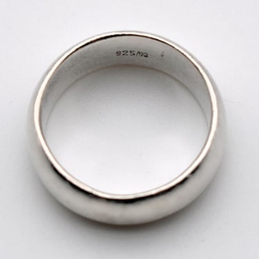 80's MA sterling size 6.75 heavy rounded cigar band, simple artisan made wide 925 silver ring 