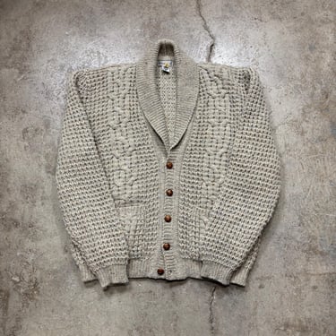 Vintage Alan Michaels Stone Gray Speckled Chunky New Wool Shawl Cardigan Sz XXL Made in Ireland 