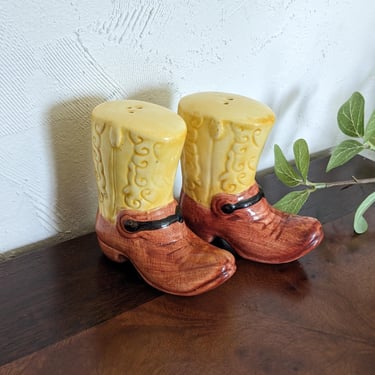 Vintage Ceramic Cowboy Boots Salt and Pepper Shakers 