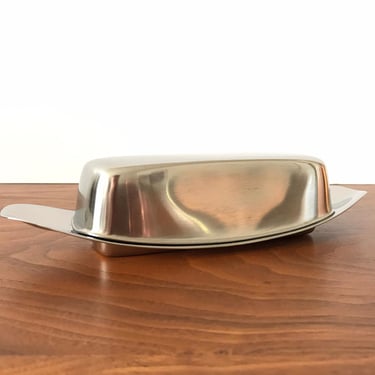 Wilhelm Wagenfeld Bauhaus Modern Butter Dish in Stainless Steel by WMF Germany 