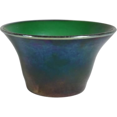 Circa 1900 Authentic Tiffany Studios Favrile LCT Glass Iridescent Emerald Blue Green Finger Bowl 