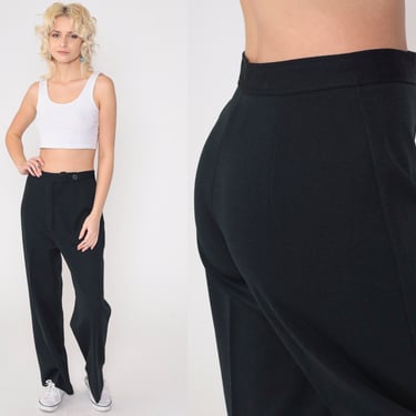 70s Black Trousers Flared Pants Retro High Waisted Rise Bellbottoms Retro Simple Preppy Slacks Bell Bottom Vintage 1970s Medium 8 