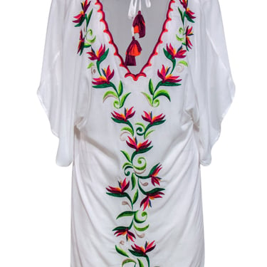 Trina Turk - White &amp; Multicolor Embroidered Short Sleeve Cover-Up Sz S